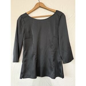 White House Black Market Polka Dot Top Size 8 Black White 3/4 Sleeve